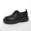 Fashion Block Heel Platform Single Shoes Autumn New Round Toe Front Lace-up Soft Leather Soft Sole Non-slip Low Top Shoes
