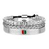 Hip Hop Leopard Head Zircon Copper Stainless Steel Bracelets Set For Men And Women