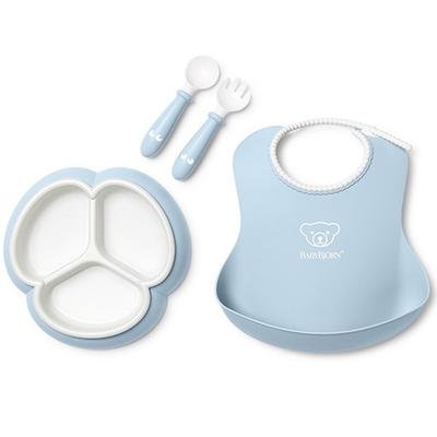 BabyBjörn babymaaltijdset, poederblauw, slabbetje + 3-vaks bord + lepel + vork, 1 set, Populaire Koreaanse ouderschapsartikelen