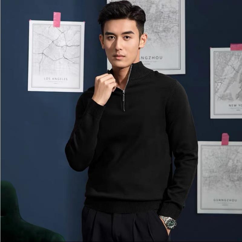 New Spring Autumn Sweater Men's Long Sleeve Casual Stand Collar Half Zipper Slim Fit Pullover Fashion