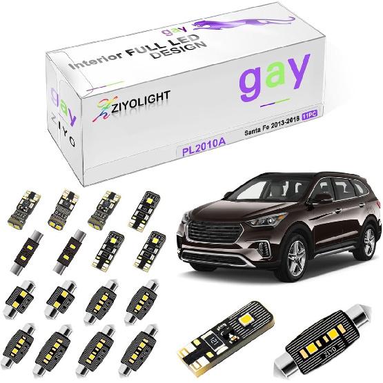 

PL2010A Replacement for Hyundai Santa Fe 2013-2018 LED Interior Light kit, 6000K White Dome Lights Accessories Package + License Plate Light Bulbs Hyundai Santa Fe 2013-201