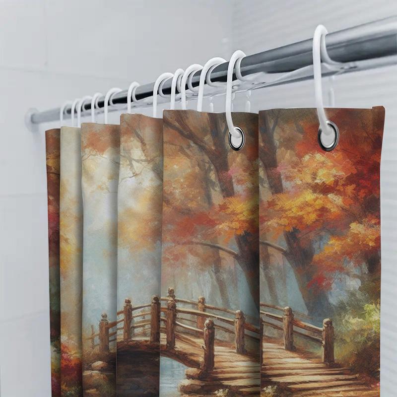 Outdoor Autumn Scenery Print Shower Curtain Bathroom Decor Waterproof Fabric High-Quality Home Goods Collection for Comfortable