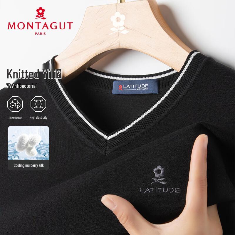 MONTAGUT Men s V-Neck Cooling Silk Blend T-Shirt
