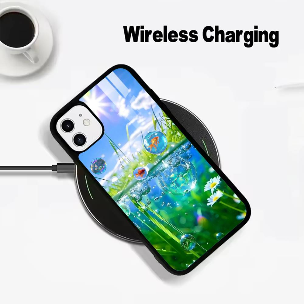Retro-futurist design- Frutiger Aeroaesthetic- Wireless charging phone case compatible with iPhone 17/16/15/14/13/12/11