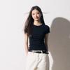 MJ STYLE Women's Structured Shoulder Short Sleeve T-Shirt 2026 Spring Summer New Slim Fit Waist Design Basic Versatile Top