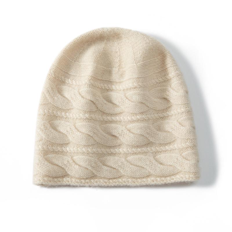 Women s 100% Pure Cashmere Winter Hat - Korean Style, Retro Cable Knit, Ear Protection One Size