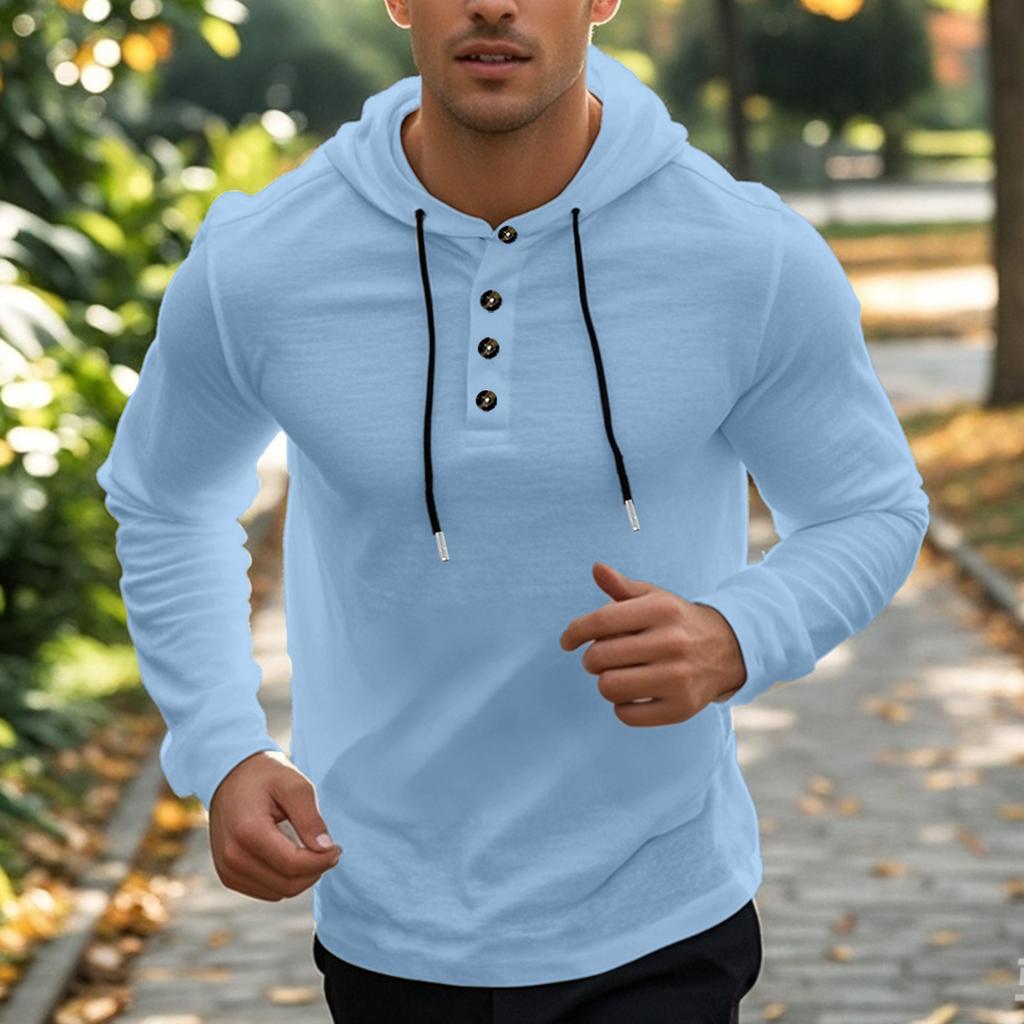 Spring and Autumn Long Sleeve Men's T-shirt Linen Thin Staple Button Hoodie Loose Casual Shirt Men