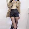 Women's Fall Winter Y2K Matching Shorts Black PU Leather Versatile High Waisted A-Line Base Hot Pants Mini Shorts Versatile Slim Fit Hot Pants