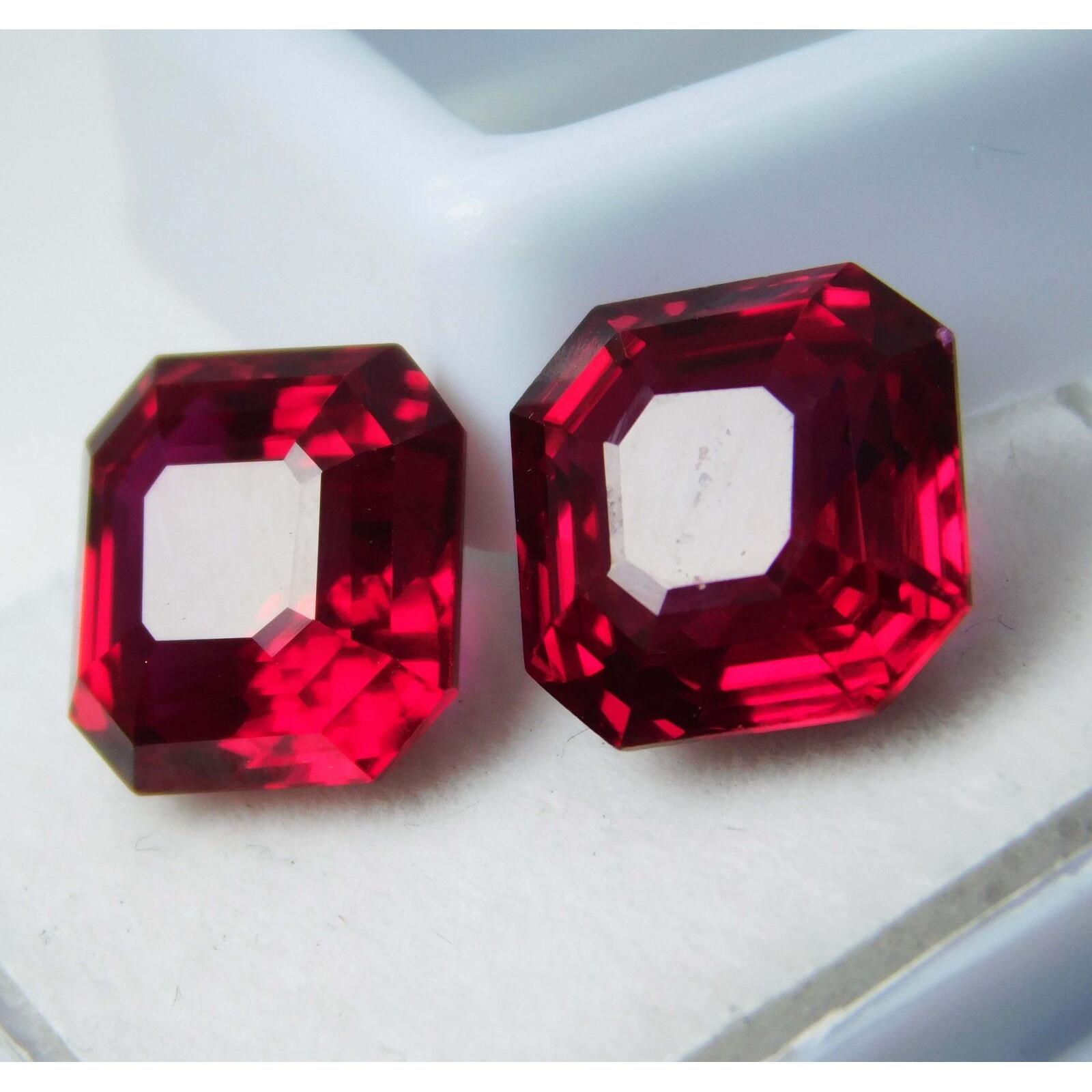 

13.52 Ct NATURAL Red RUBY Gemstone Pair Square Shape CERTIFIED XA-25260 10.1 mm approx червоний