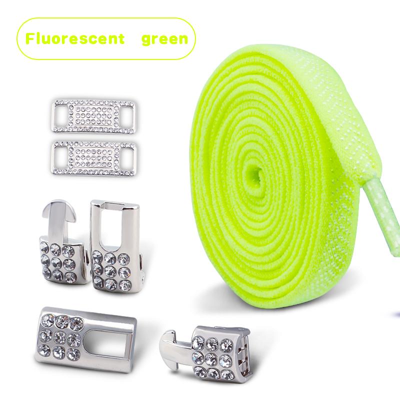 No Tie Shoe laces Elastic Laces Sneakers Tennis Silver Diamond buckle Shoelaces without ties Flat Shoelace for Shoes accessories