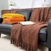 Nordic Rhombus Knitted Throw Blanket, Solid Color Tassel Sofa Bed End Decor Cover Blanket