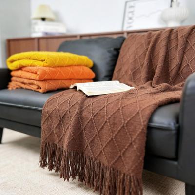 Nordische Rauten Strickdecke, Einfarbige Quasten Sofa Bettende Dekor Abdeckung Decke
