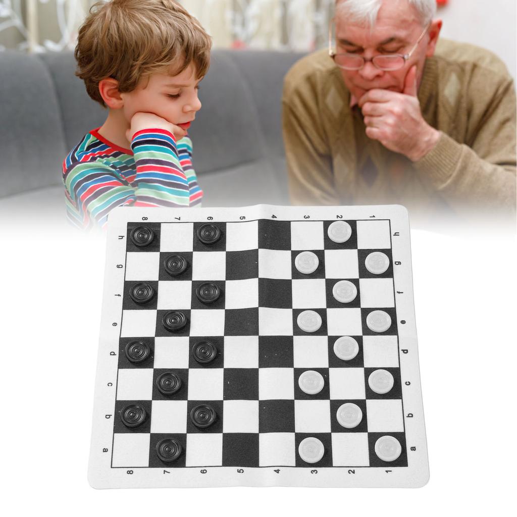 Checkers Set Educational Portable Foldable PU Lther Board Draughts Board Game for Children Adults