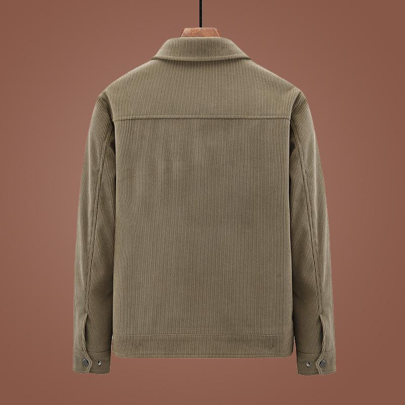 Men's Casual Tooling Jacket Multi-pocket Corduroy Striped Lapel Jacket Middle-aged Retro Long-sleeved Top Versatile
