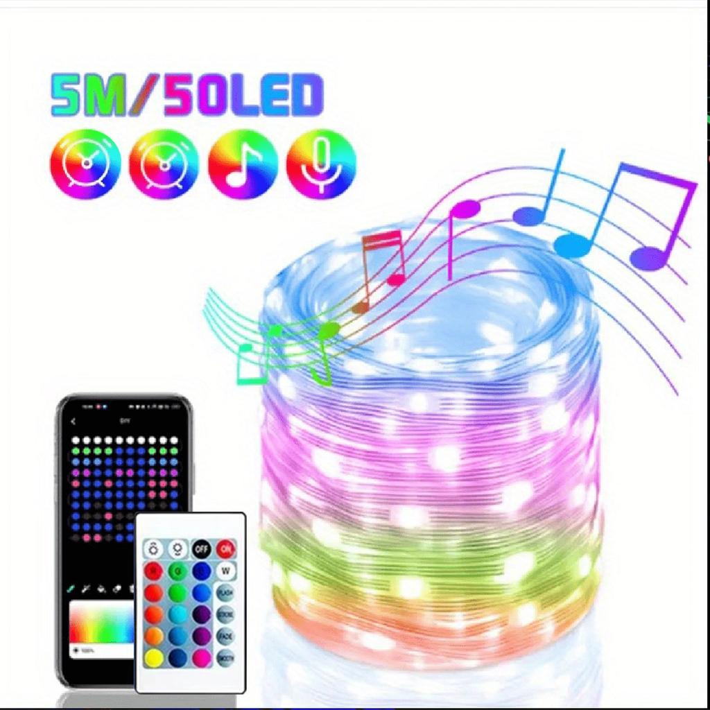 Smart LED String Light Bluetooth APP Control USB RGB Fairy Lights Waterproof Music Sync Dream Color Light Party Room DIY Decor