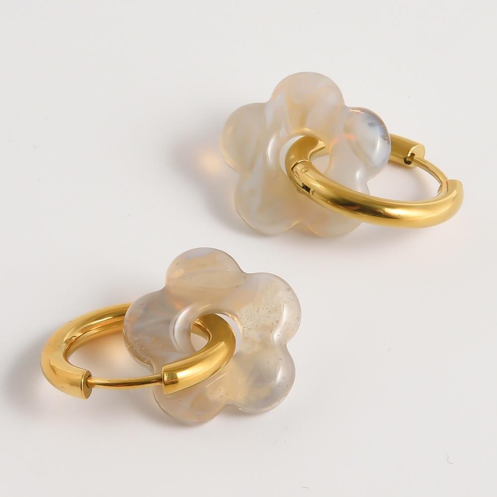 Bunte Blumen Glas Tropfen Anhänger Ohrringe Gold Farbe Kreis Ohrbügel Creolen Edelstahl Ohrringe Modeschmuck für Damen