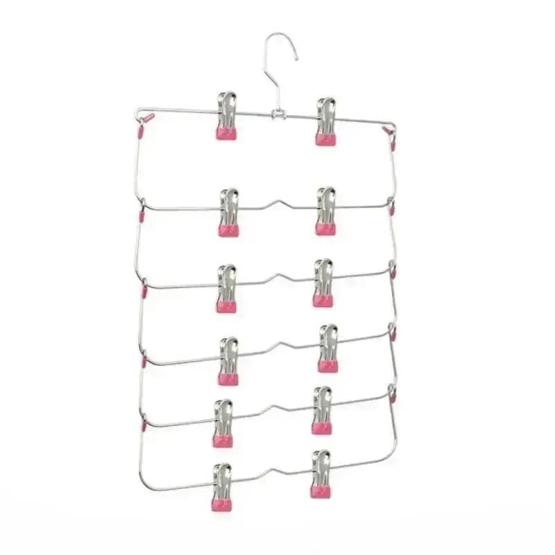 1PCS 6 Layer Clothes Hangers Multilayer Skirt Trouser Hanger For Pants Non Slip Metal Hanger Clips Clothing Storage Rack Holder