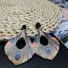Bohemian Peacock Feather Long Earrings Wooden Earrings Retro Ethnic Style