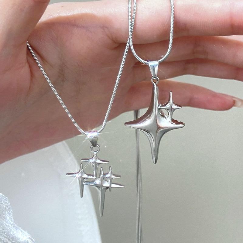 Sweet Cool Y2K Spicy Girl Cross Four Star Necklace for Women Men Minimalist Collarbone Chain Sweater Chain Necklace Jewelry