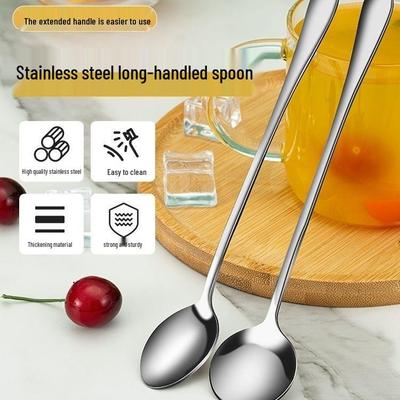 Stainless Steel Long Handle Mixing and Seasoning Spoon - Small Soup, Coffee, Teaspoon, Ice, Milk Tea, Dessert Spoon Tableware.