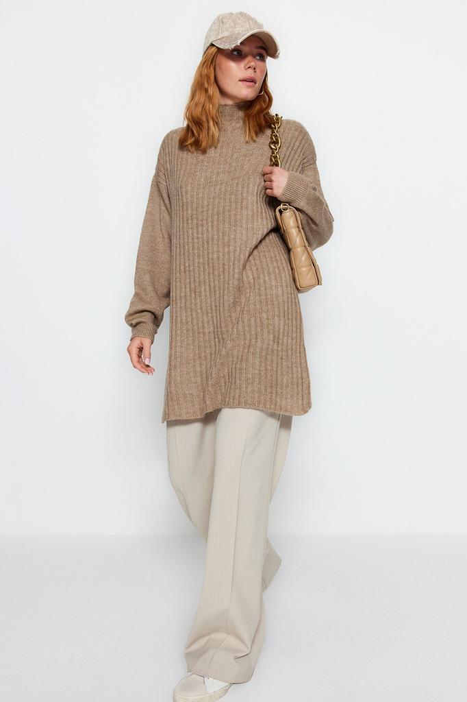 Women's Fashionable Stylish Hijab Sweater Mink High Collar Corduroy Knitwear Sweater