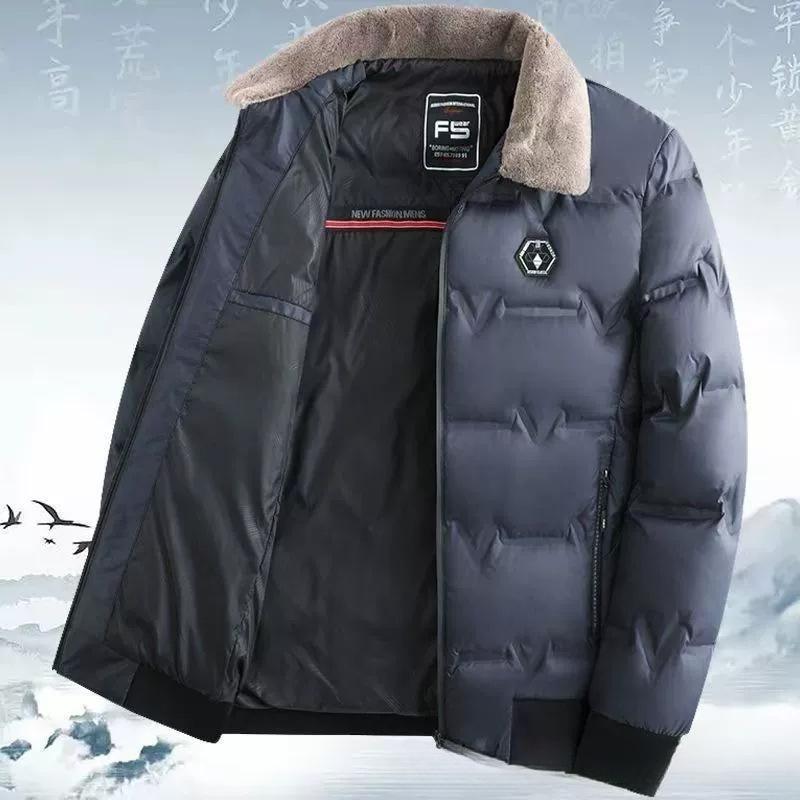 

Мужская куртка с пуховым наполнителем, теплая куртка с отложным воротником, повседневная куртка с наполнителем для осени и зимы, простая и удобная куртка с меховым воротником, куртка с наполнителем L темно-синий