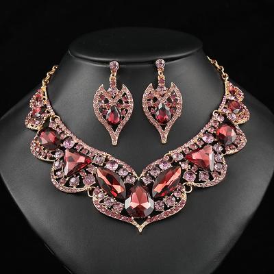 Exaggerated Retro Bridal Jewelry Necklace Earrings Set Temperament Versatile Wedding Dress Banquet Artificial Gemstone