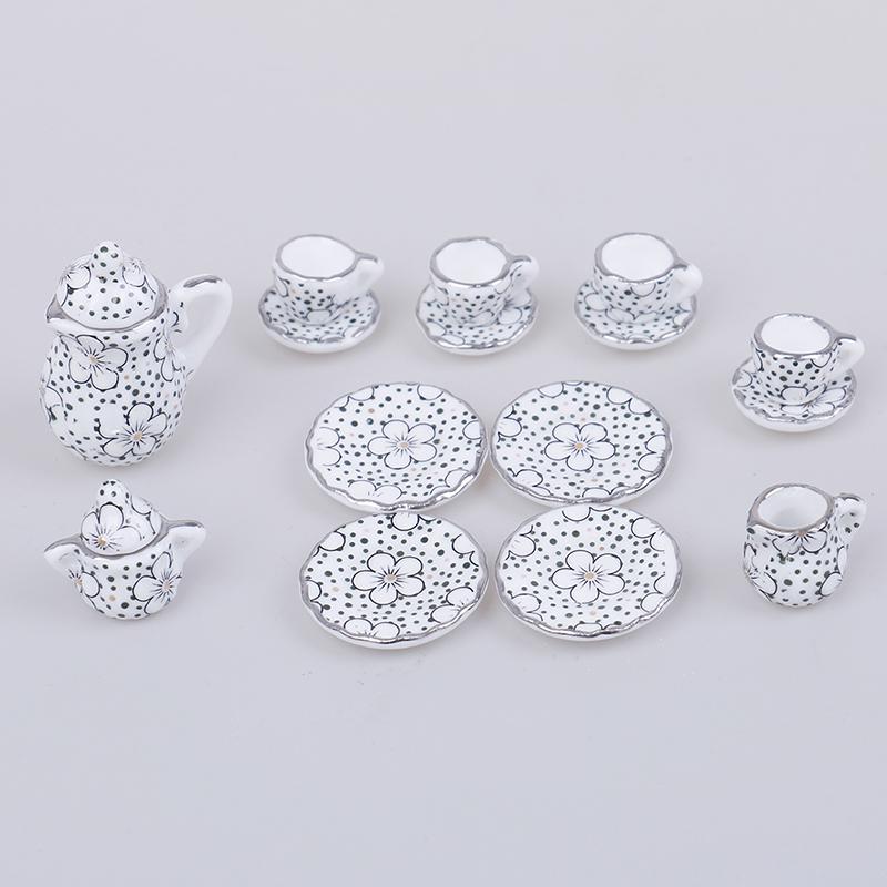 1:12 Dollhouse tableware kitchen miniature 15pcs porcelain tea cup set