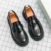 Men's loafers British style business dress glossy leather shoes platform casual one-pedal big head men's shoes large size 46