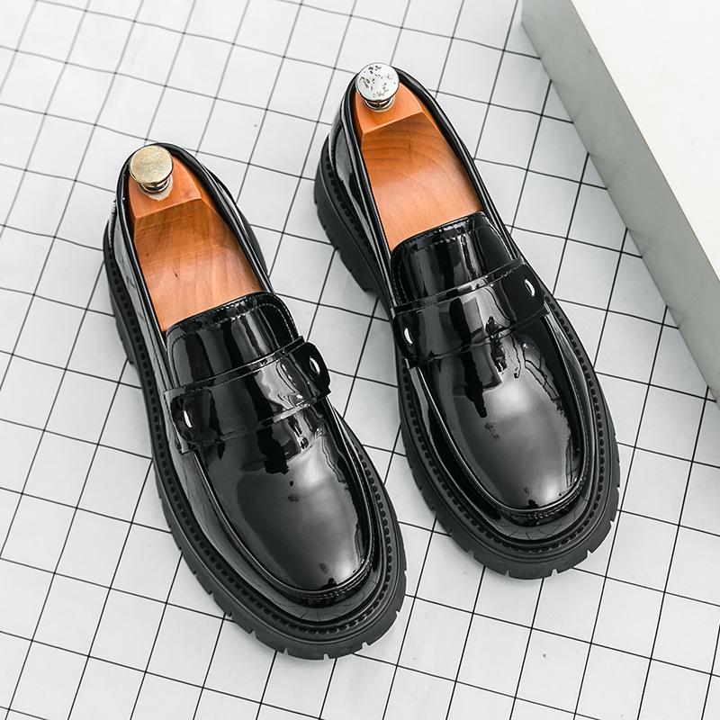 Men's loafers British style business dress glossy leather shoes platform casual one-pedal big head men's shoes large size 46