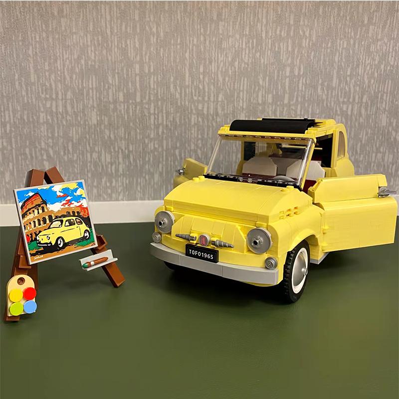 Technical Fiat Building Blocks Classic Yellow Car Model Creator Assemble Vehicle Bricks Toys for Boys Kids Gift
