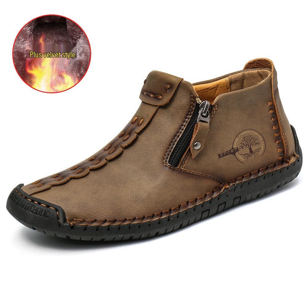 Men s Large Size Zipper Martin Boots - Spring/Autumn Outdoor Hand-Sewn Casual Work Boots 47