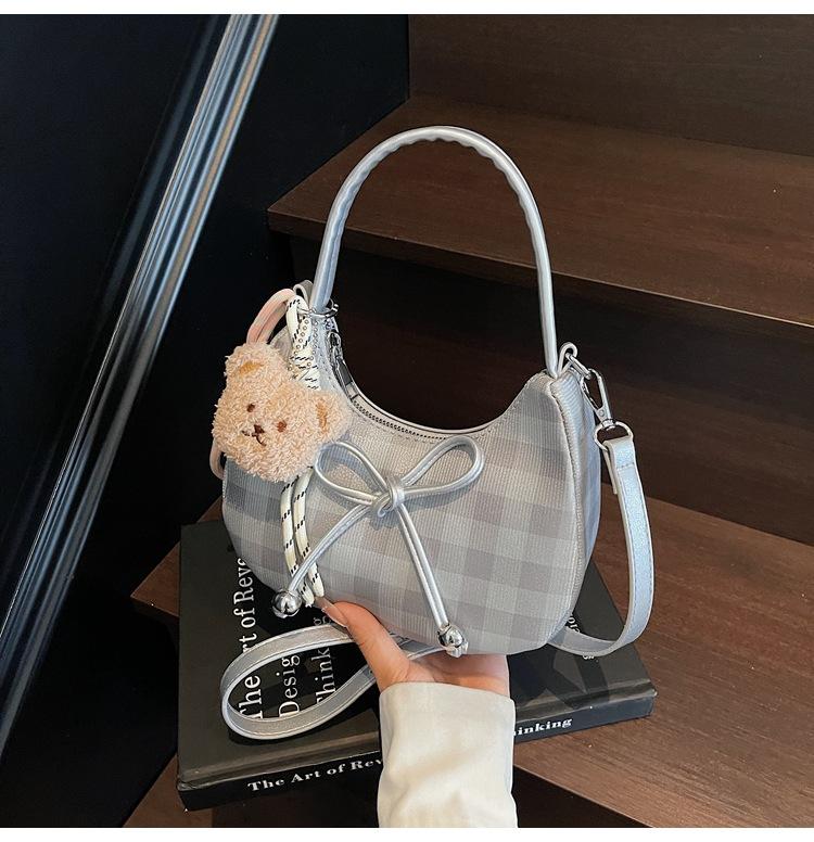 High-end Pleated Hand-held Dumpling Bag Women's 2025 Summer New Fashion Plaid Chain Versatile Shoulder Crossbody Bag