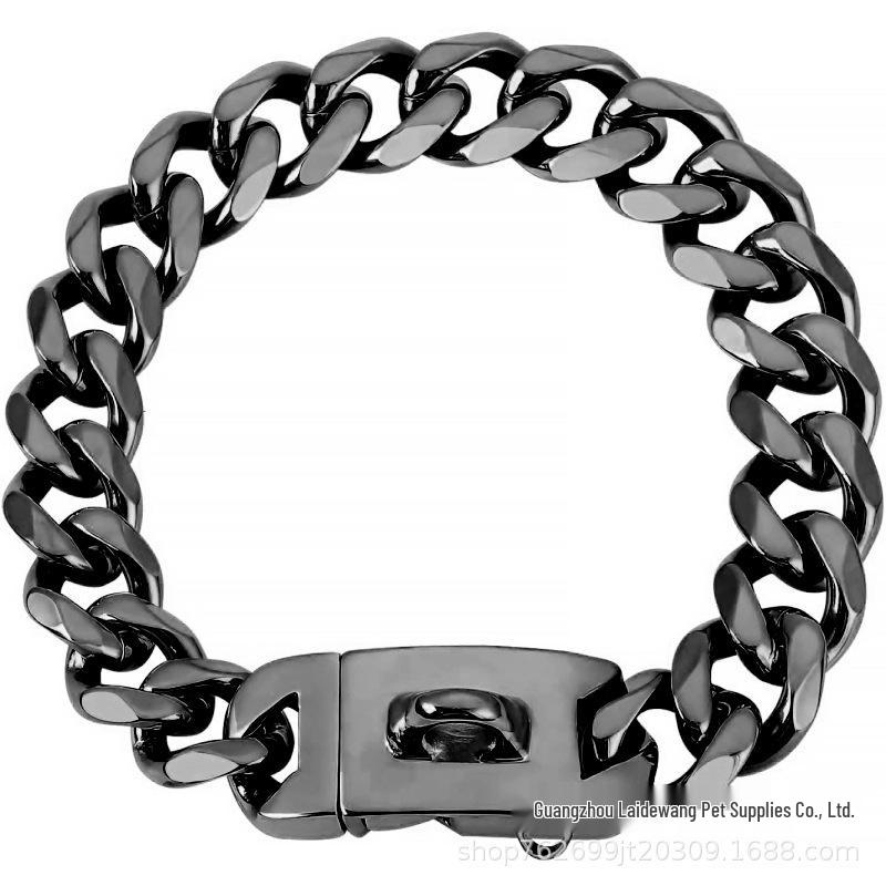 19mm Anti-Bite Gold & Stainless Steel Dog Collar and Leash Set 25 cm чёрный