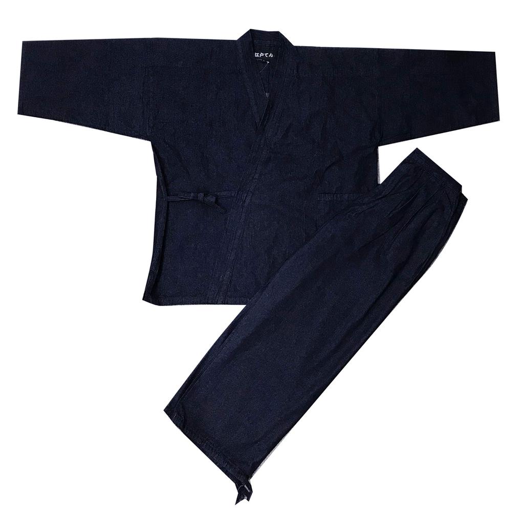 Original denim samue Sturdy yet soft samue with pattern All year round Waist pattern Navy Yoshiwara jumpsuit 4L [Edoten] (100% cotton) Men's