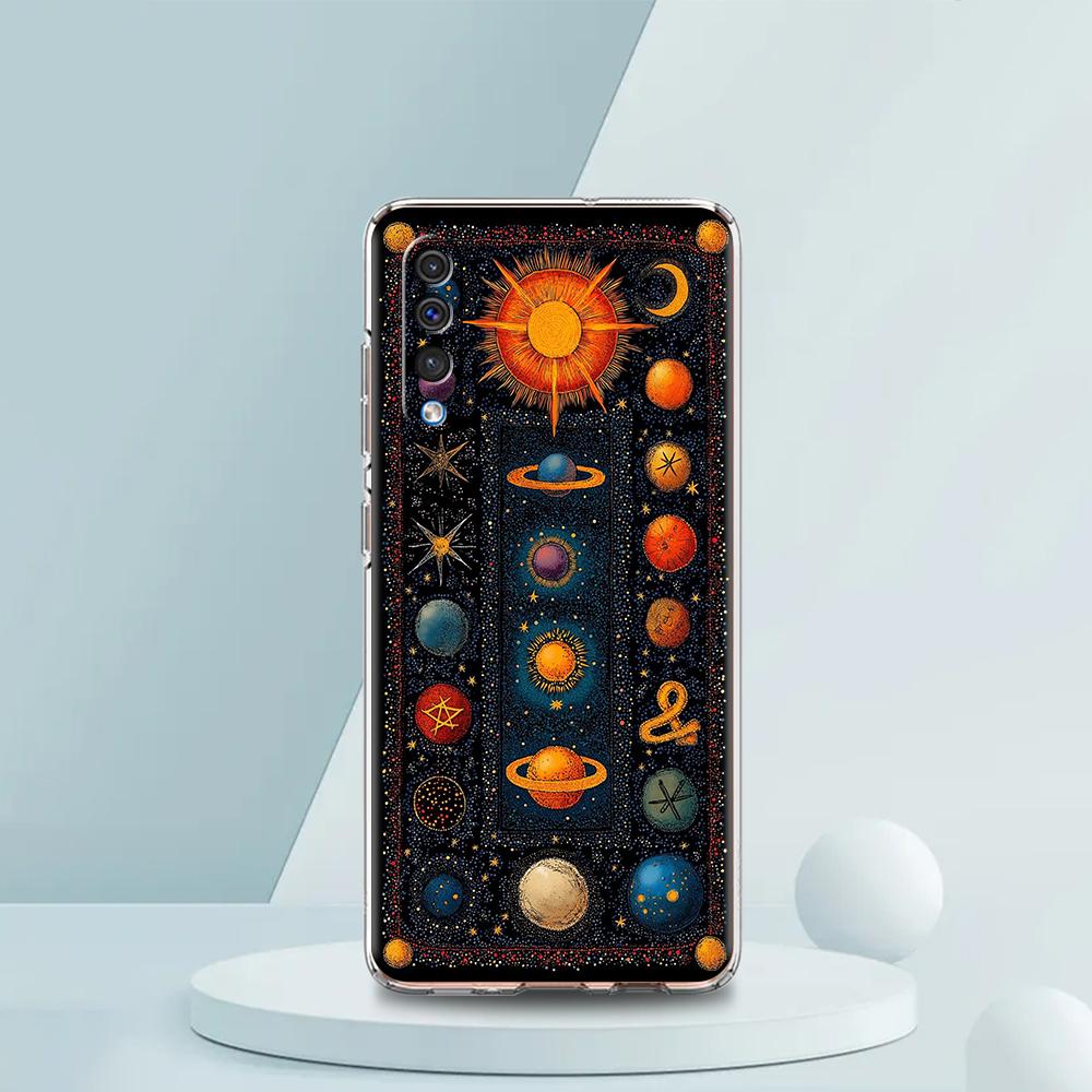 Transparent Phone Case for Samsung Galaxy A16 A14 A12 A22 A24 A42 A02 A03S A06 A20 A30 A40 Soft TPU Cover Sun Moon Stars Pattern