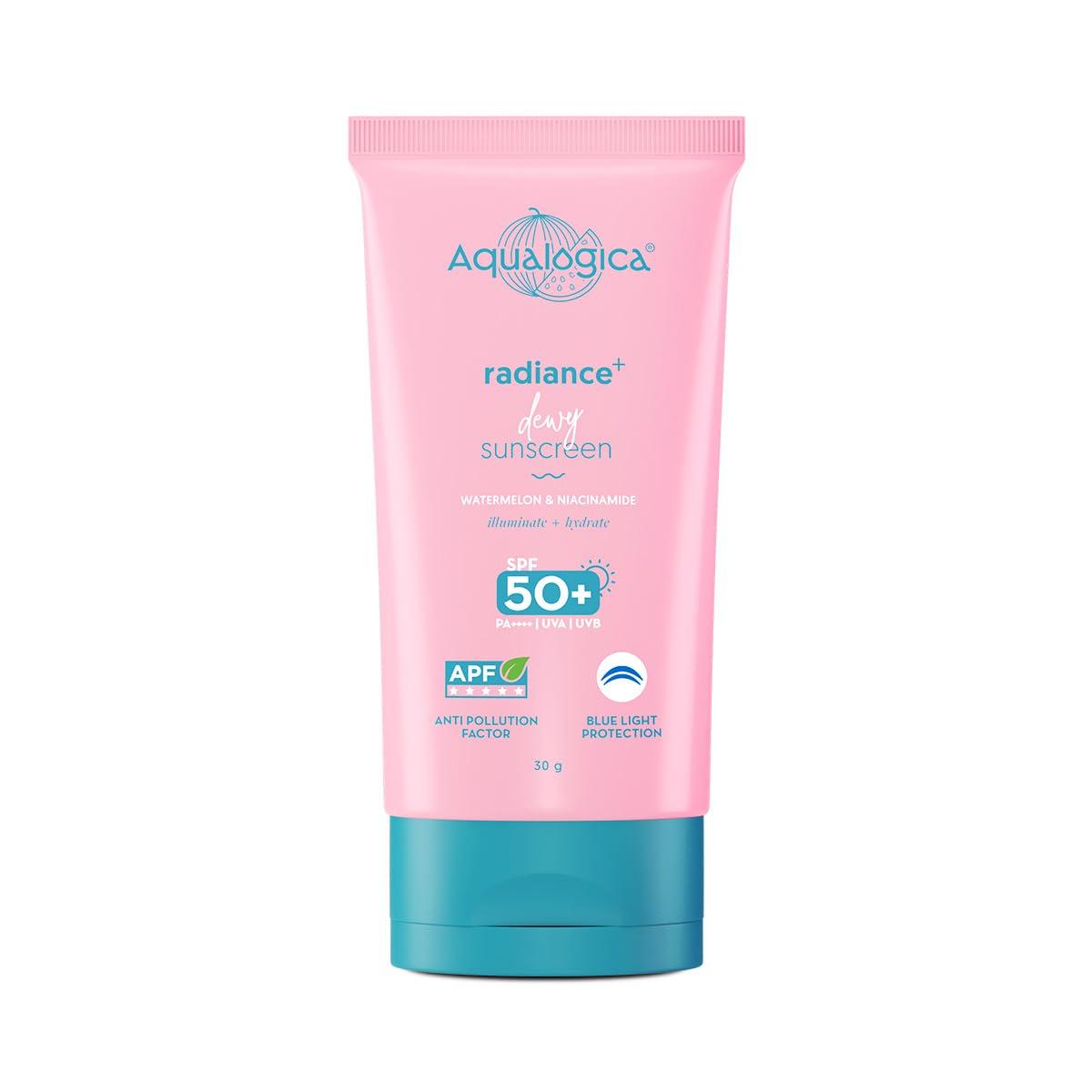 Aqualogica Radiance+ Dewy Sunscreen Gel SPF 50+ PA++++ Broad Spectrum UV & Pollution Protection 30g