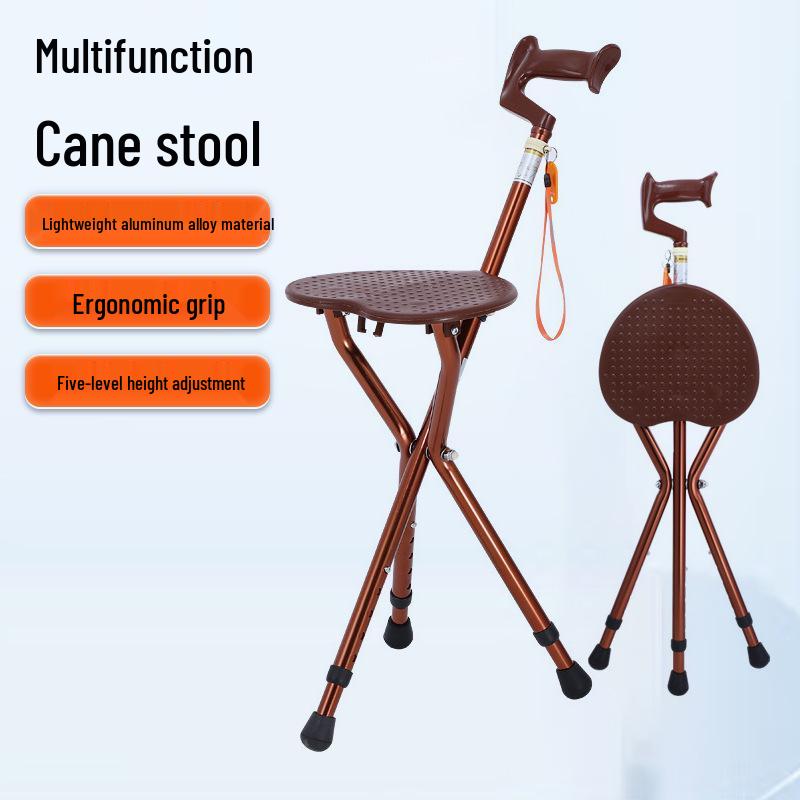 Lightweight Multi-Functional Cane Stool with Anti-Slip Grip & Light for Elderly