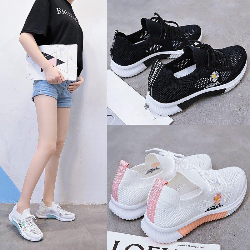 Daisy Women's Shoes White Shoes for Students Women's Flying Woven Thin Women's Shoes Autumn Mesh Breathable Sports Women's Shoes