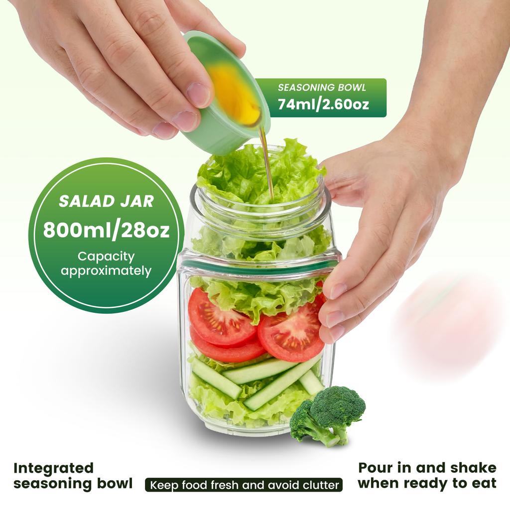 800ml Portable Plastic Salad Pod Reusable Keep Fresh All-In-One Container with Leak Proof Oats Container for Office Picnic