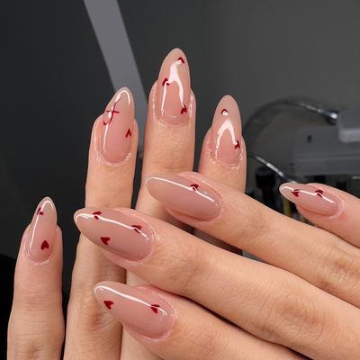 Gentle Red Little Love Sweet Versatile Girl Fashion White Ins European and American Style Nail Art 24 Pieces
