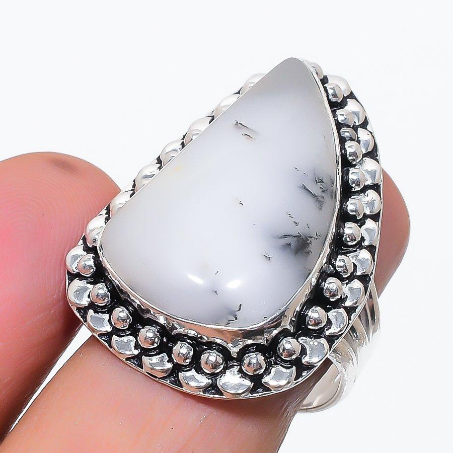Dendrite Opal Gemstone 925 Sterling Silver Jewelry Ring Size 8