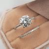 2pcs Set Classic Trendy Four Claws Double Layer Fold Wear Zircon Rings for Women Luxury Crystal Bride Wending Jewelry Set Gifts