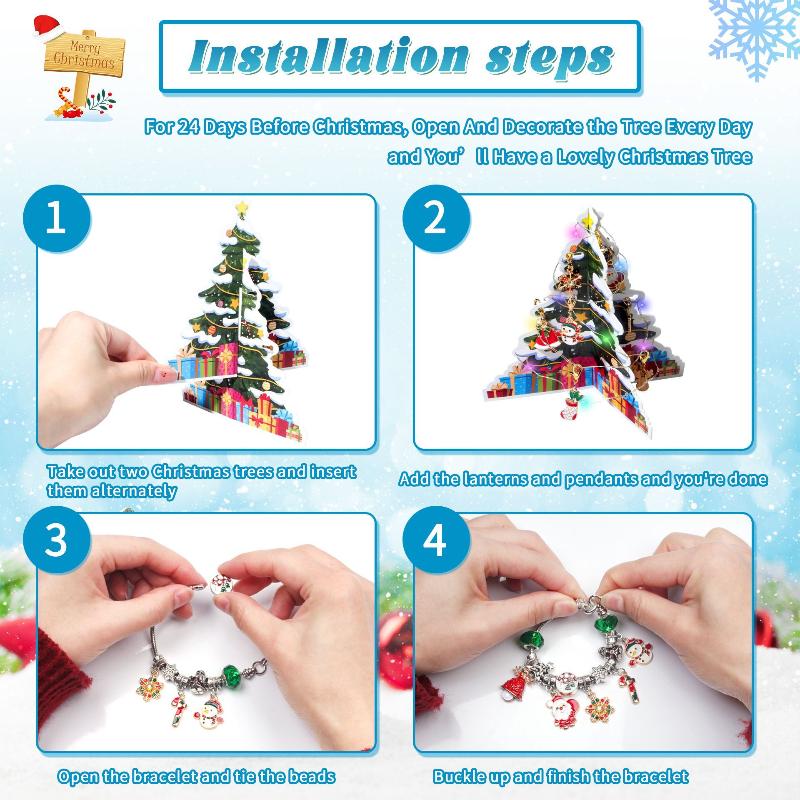 Christmas Advent Calendar Gift Box With Diy Snowman Santa Claus Bracelet Making Kit Xmas Tree Countdown Calendar For Girls