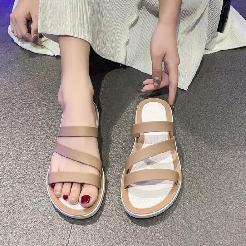 Summer  Round Head Flat Fish Mouth Non-slip Sandals Fashion Comfortable Casual Sexy Light Beach Holiday Women's Shoes