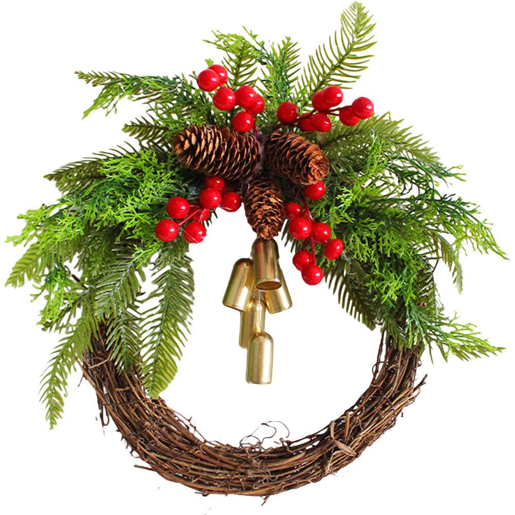 Xmas Wreath Christmas Garland Bell Garland Front Door Decoration Xmas Party Scene Decorative Wreath Wall Hanging Decoration