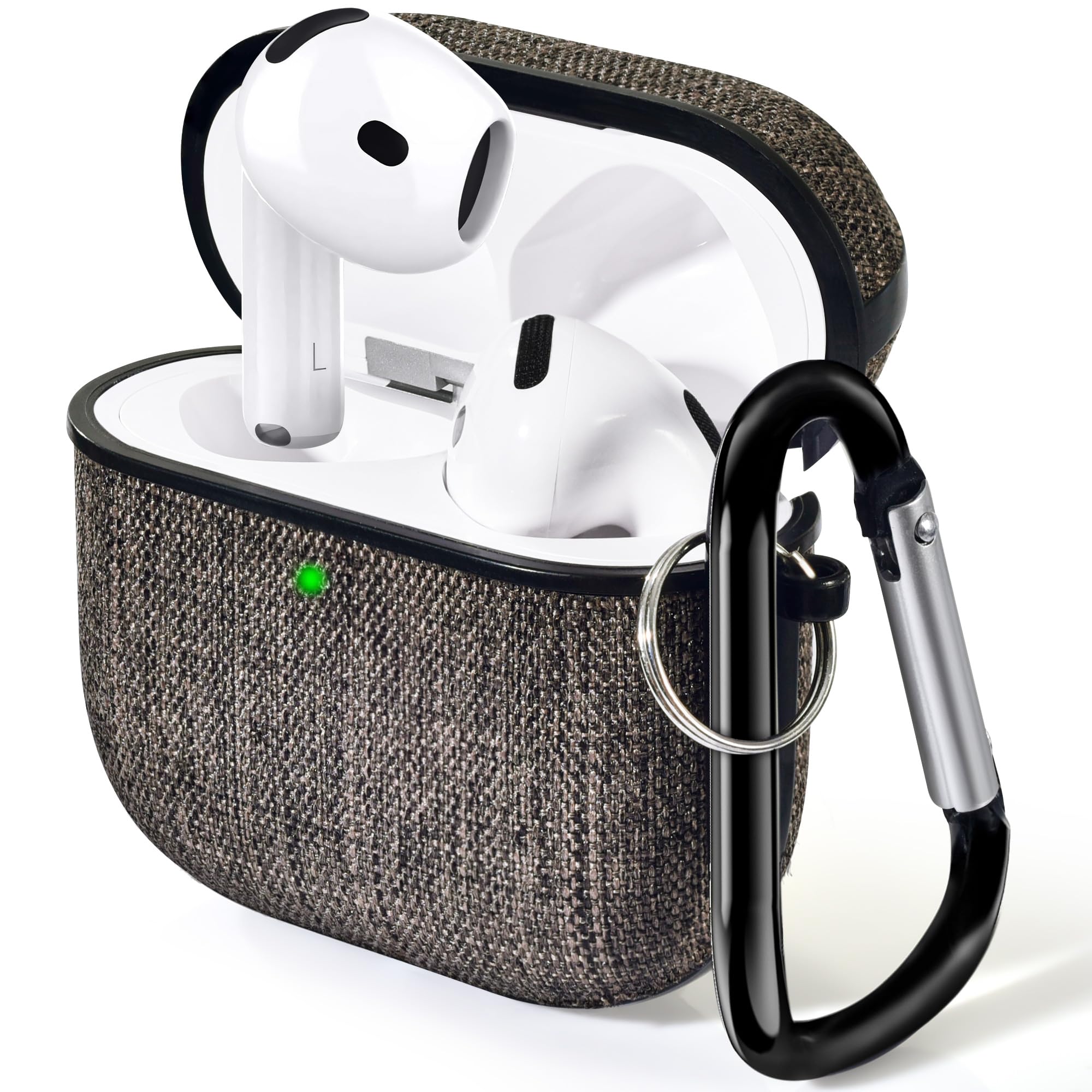 

AirPods 4 Case Compatible with AirPods 4th Stylish Canvas Protective Detachable Wireless Charging Carabiner LED Light Scratch Loss Easy to Carry коричневий