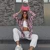 2024 Autumn/Winter Women's Pink Plaid Loose-Fit Checkered Shirt