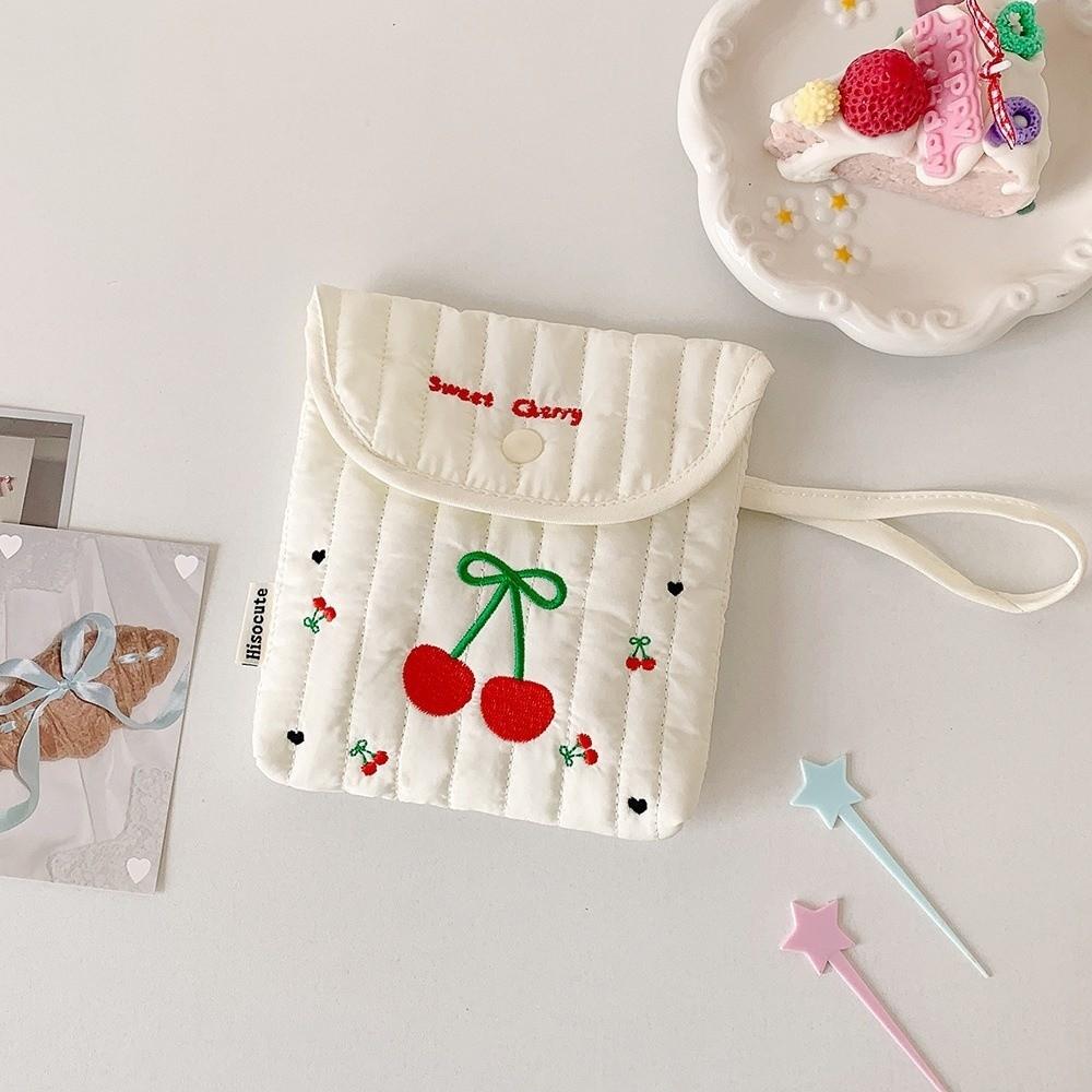 Square Embroidery Cherry Cosmetic Bag Cat Small Storage Bag Sanitary Napkin Storage Bag  Travel