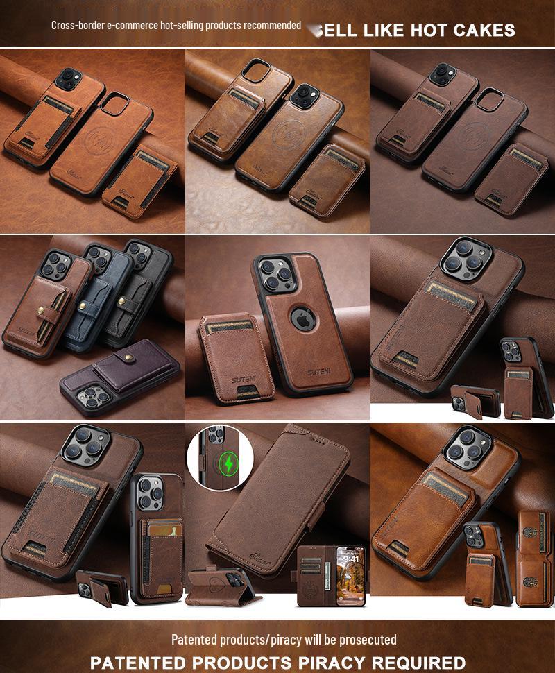 iPhone 16 Pro Max & Samsung S25 Ultra Leather Flip Case with Card Slot and Magnetic Closure